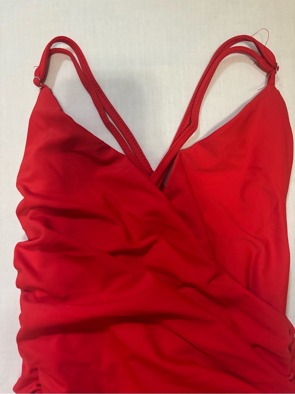 Tiger Mist Red Ruched V-Neck Bodycon Mini Dress - Picture 5 of 8